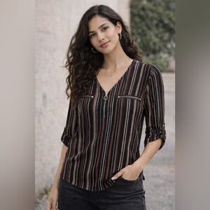 🖤 Fifty Street Striped Zip-Front Blouse – Size XL